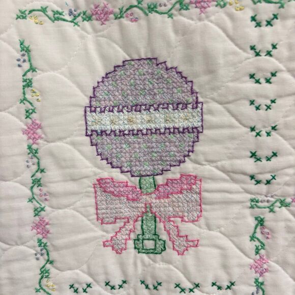 Vintage Cross Stitch Now I Lay Me Down To Sleep Wall Hanging Quilted Blanket - Picture 8 of 12